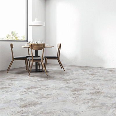 stone look vinyl tile flooring in dining room